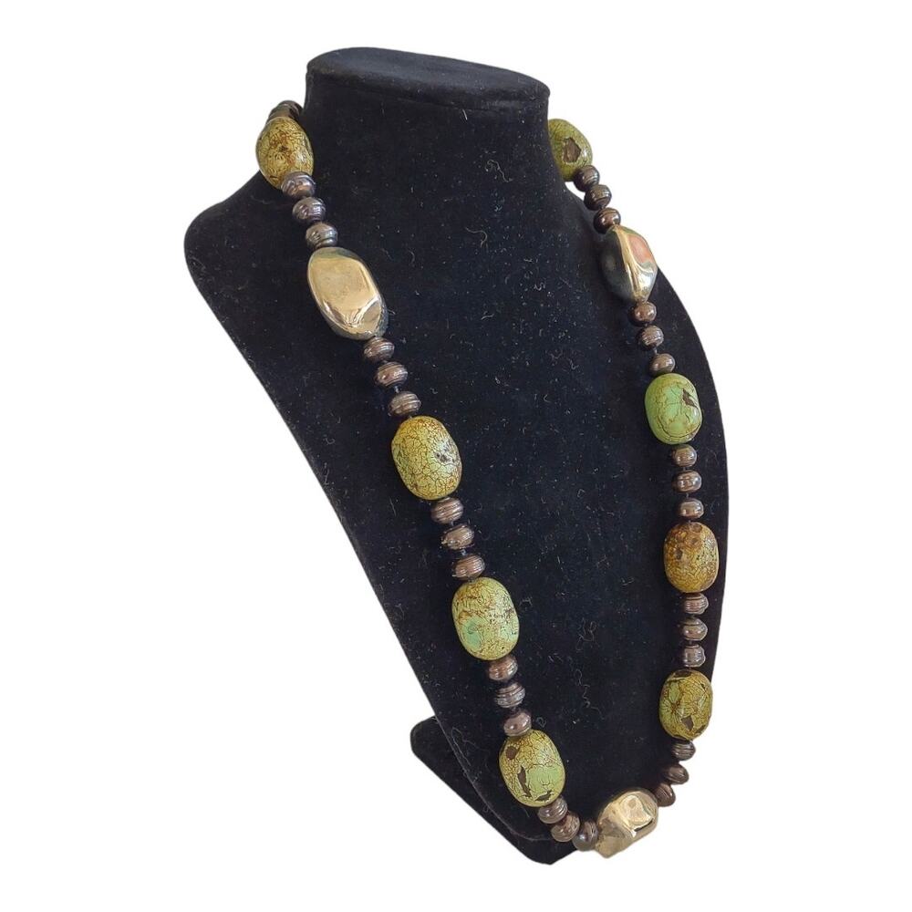 Chunky Jasper Stone Statement Necklace Organic Stones Beads Southwestern Silver